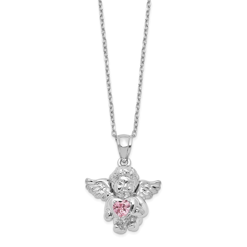 Kazi Luxury Silver RH-pltd CZ Oct Birthstone Angel Ash Holder 18in Necklace